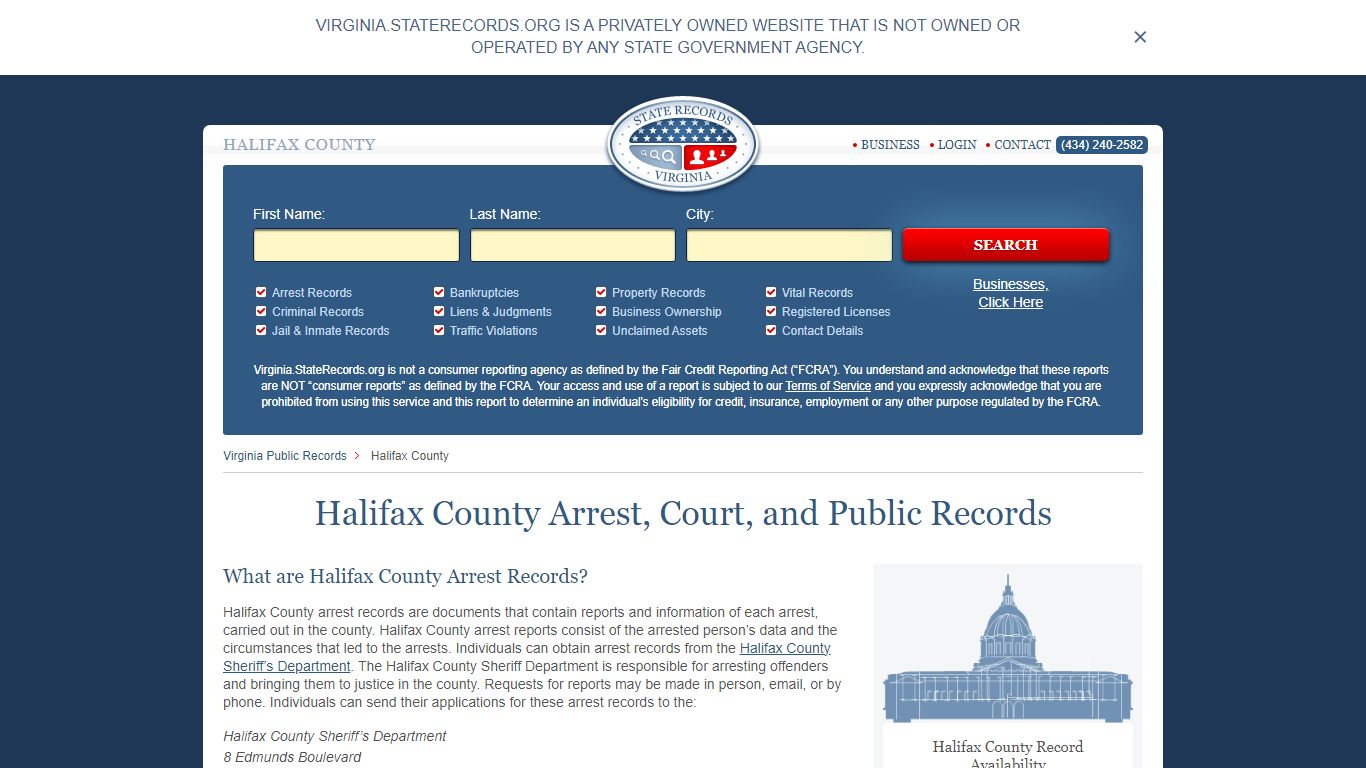 Halifax County Arrest, Court, and Public Records